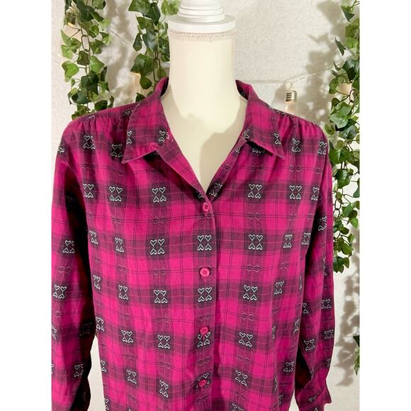 Vintage 90's Napa Valley Petites Women's Pink Black Heart Button Up Size Medium - Picture 3 of 12